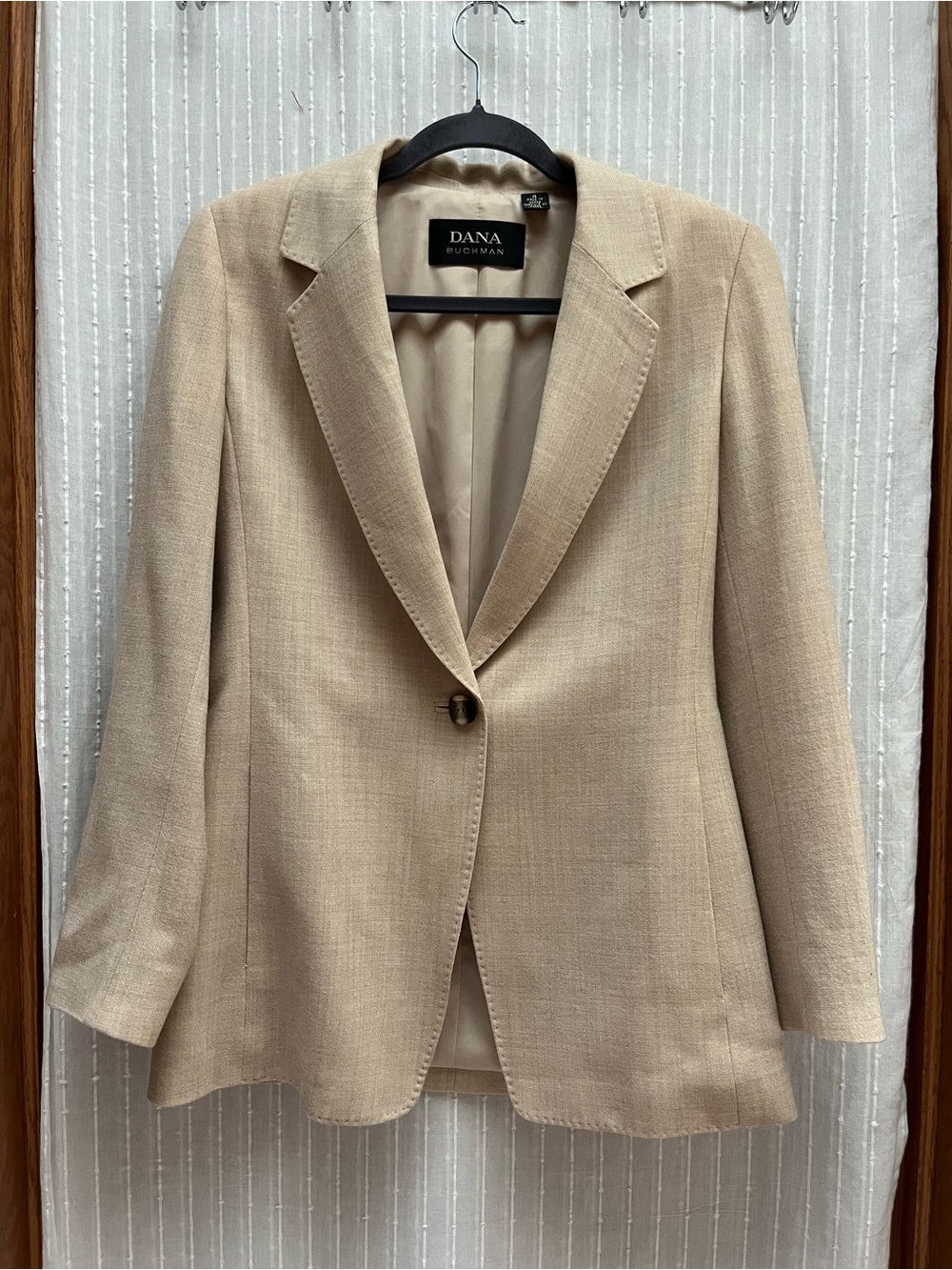 Dana Buchman Vintage Wool One Button Blazer Beige Tailored Suit Jacket Sz 4